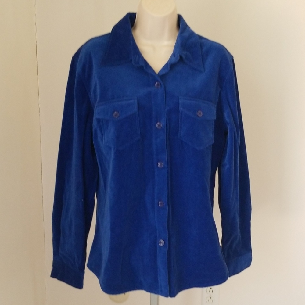 Gap Blue Velour Long Sleeve Button Down Shirt - Picture 2 of 6